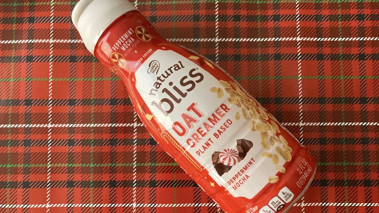 Peppermint mocha Natural Bliss coffee creamer bottle