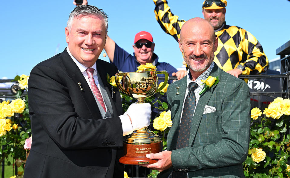 Eddie McGuire and Glen Boss at the Melbourne Cup.