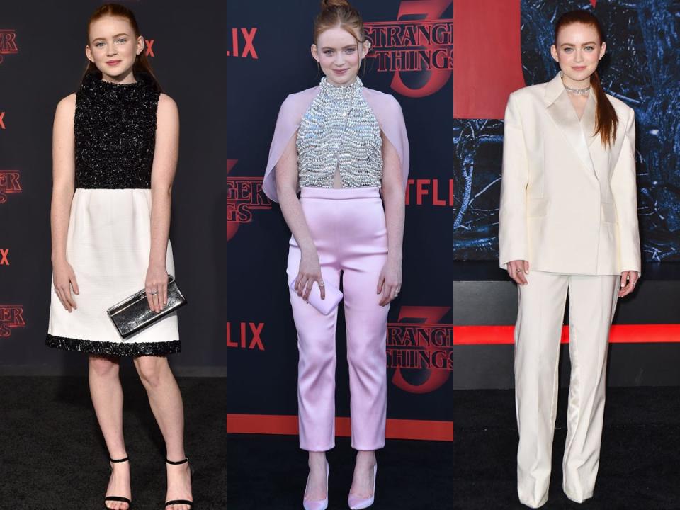 Sadie Sink at "Stranger Things" premieres between 2017 and 2022.