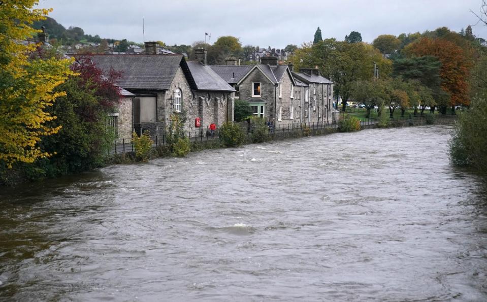 High water levels on the River Kent in Kendal, Cumbria (Owen Humphreys/PA) (PA Wire)