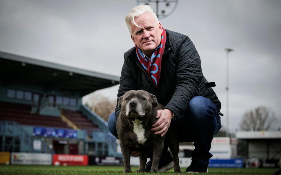 South Shields Football Club owner Geoff Thompson being interviewed by Telegraph Sport at the Cloud Arena