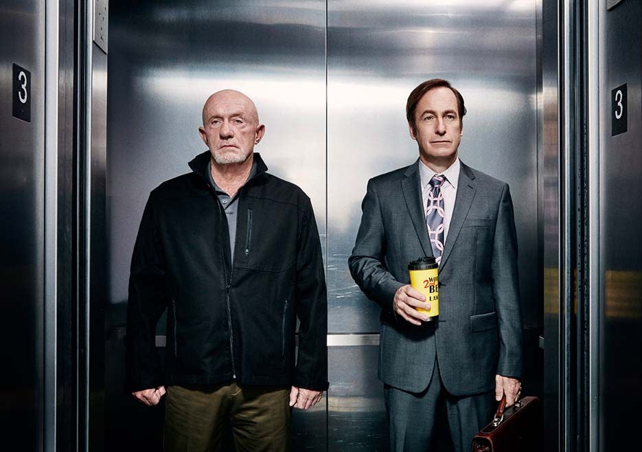 Jonathan Banks as Mike Ehrmantraut and Bob Odenkirk as Jimmy McGill