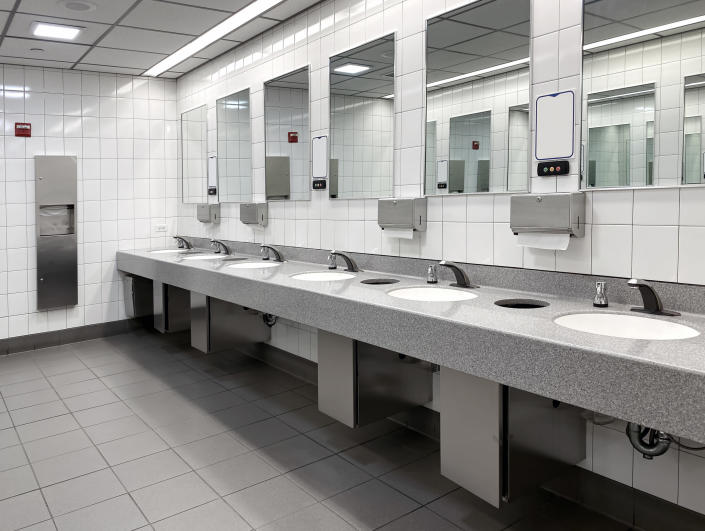 The inside of a public bathroom