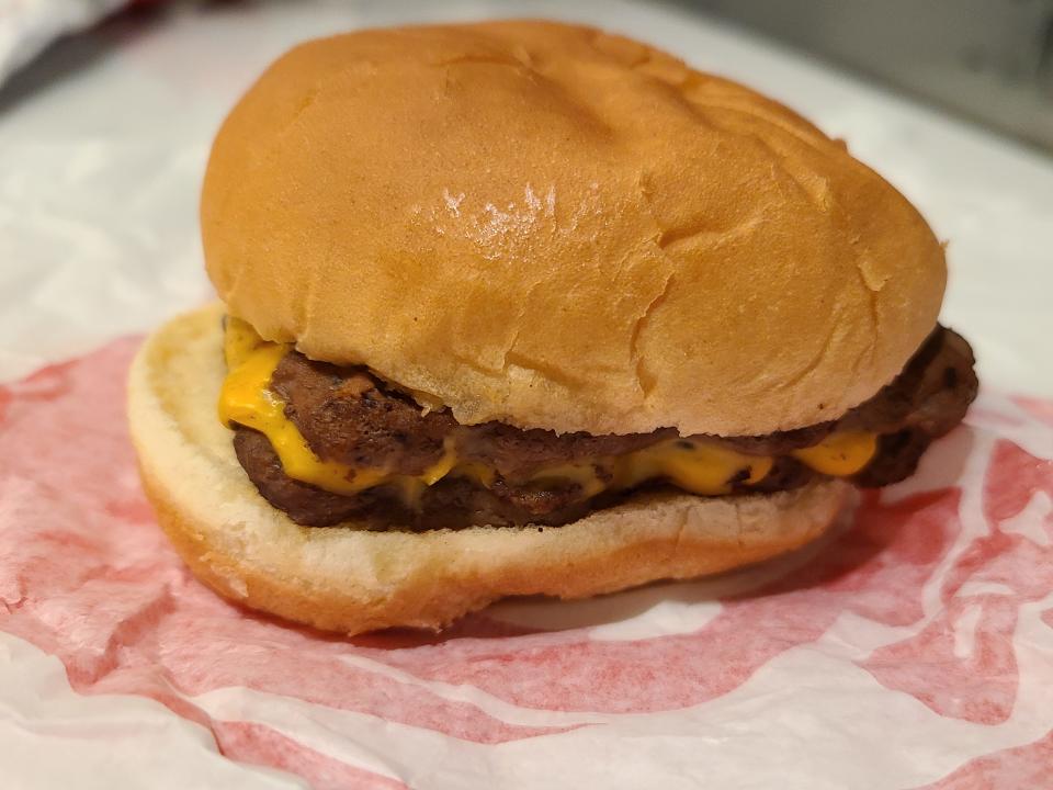 wendys double stack on a white-and-red wrapper