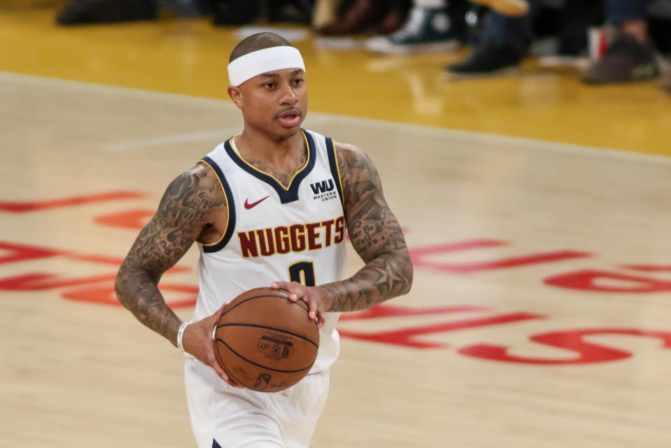 LOS ANGELES, CA - MARCH 06: Denver Nuggets Guard Isaiah Thomas (0) during the Denver Nuggets game versus the Los Angeles Lakers on March 6, 2019, at Staples Center in Los Angeles, CA. (Photo by Icon Sportswire)