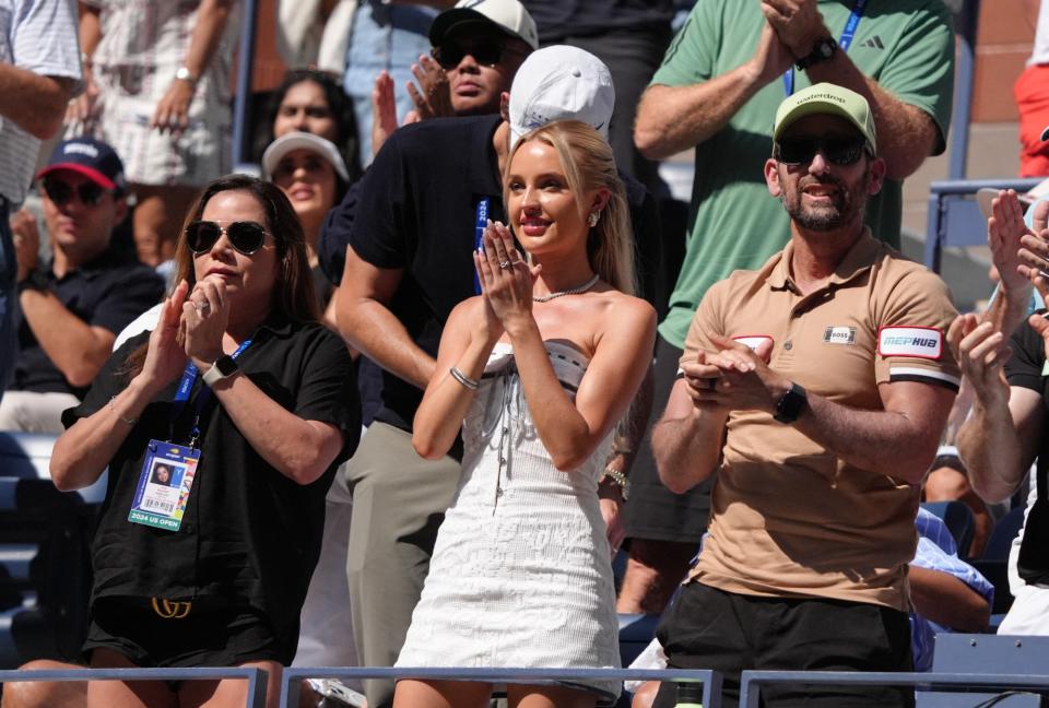 Morgan Riddle, With Jéan mini dress, lace eyelet dress, US Open 2024