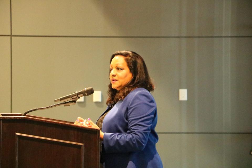 Radhika Fox, assistant administrator for the U.S. Environmental Protection Agency, announces new health advisories for four PFAS chemicals on June 15, 2022 at the National PFAS Conference being held in Wilmington.