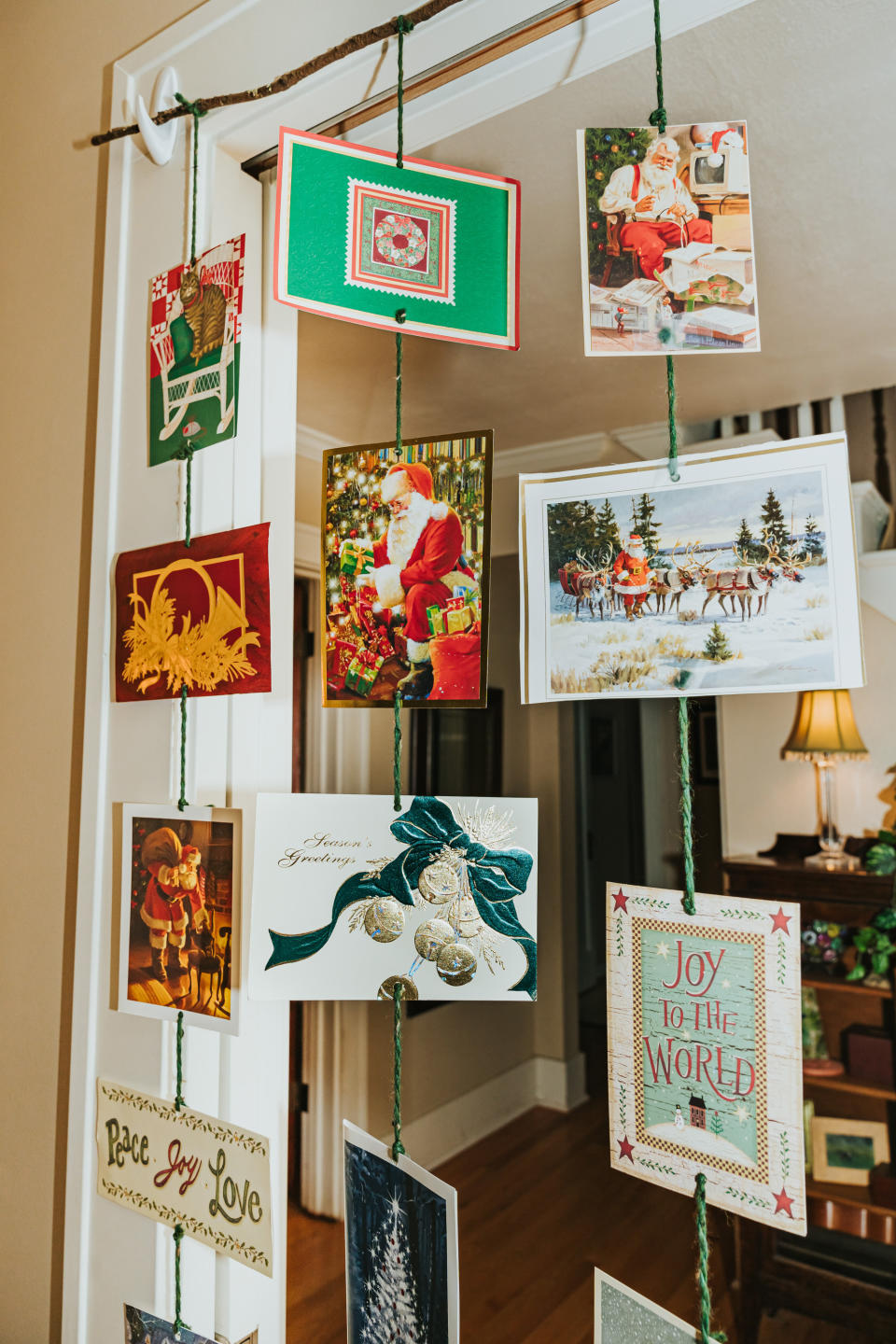 A creative way to display holiday cards. 