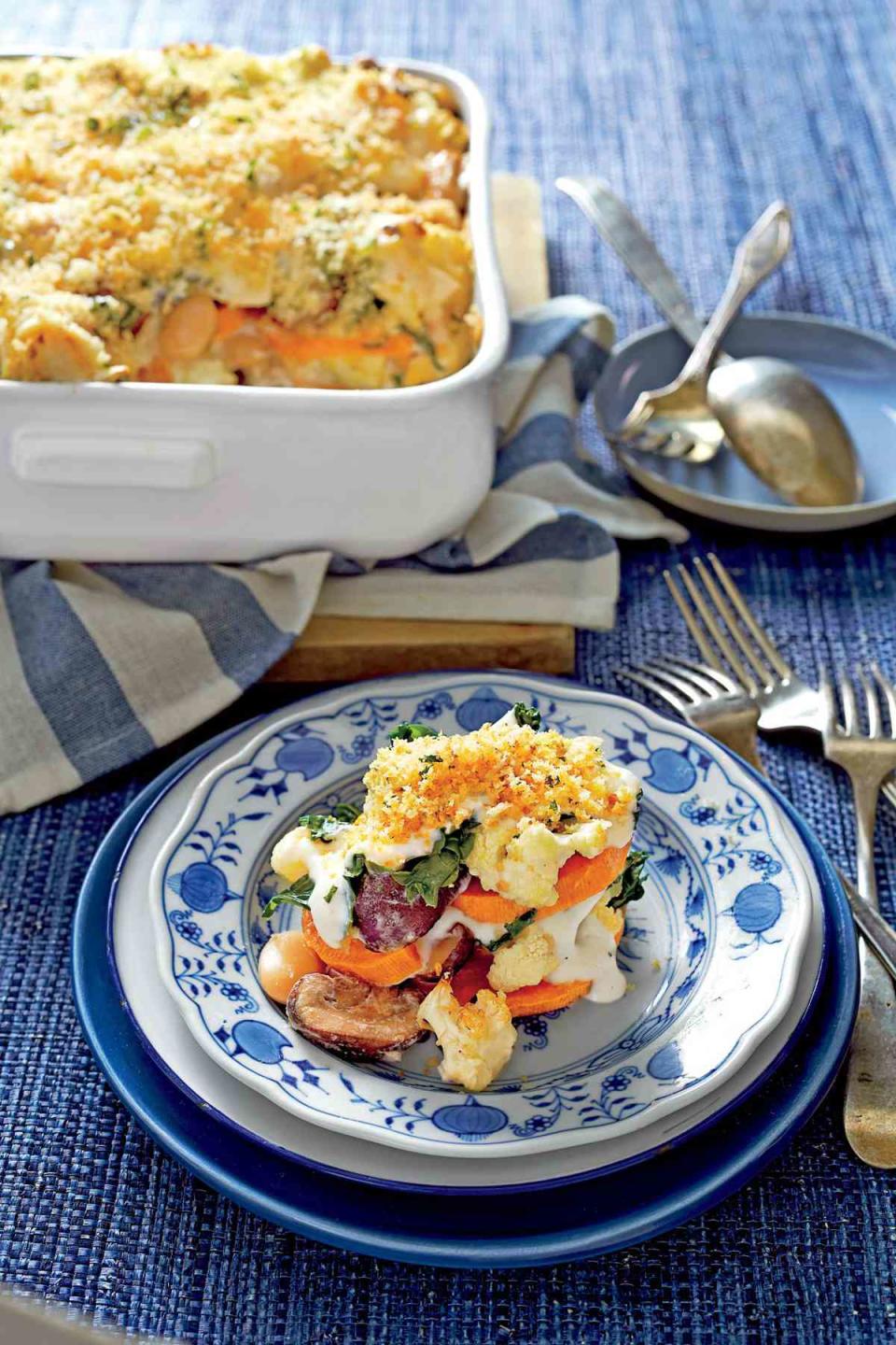 Sweet Potato, Cauliflower, and Greens Casserole