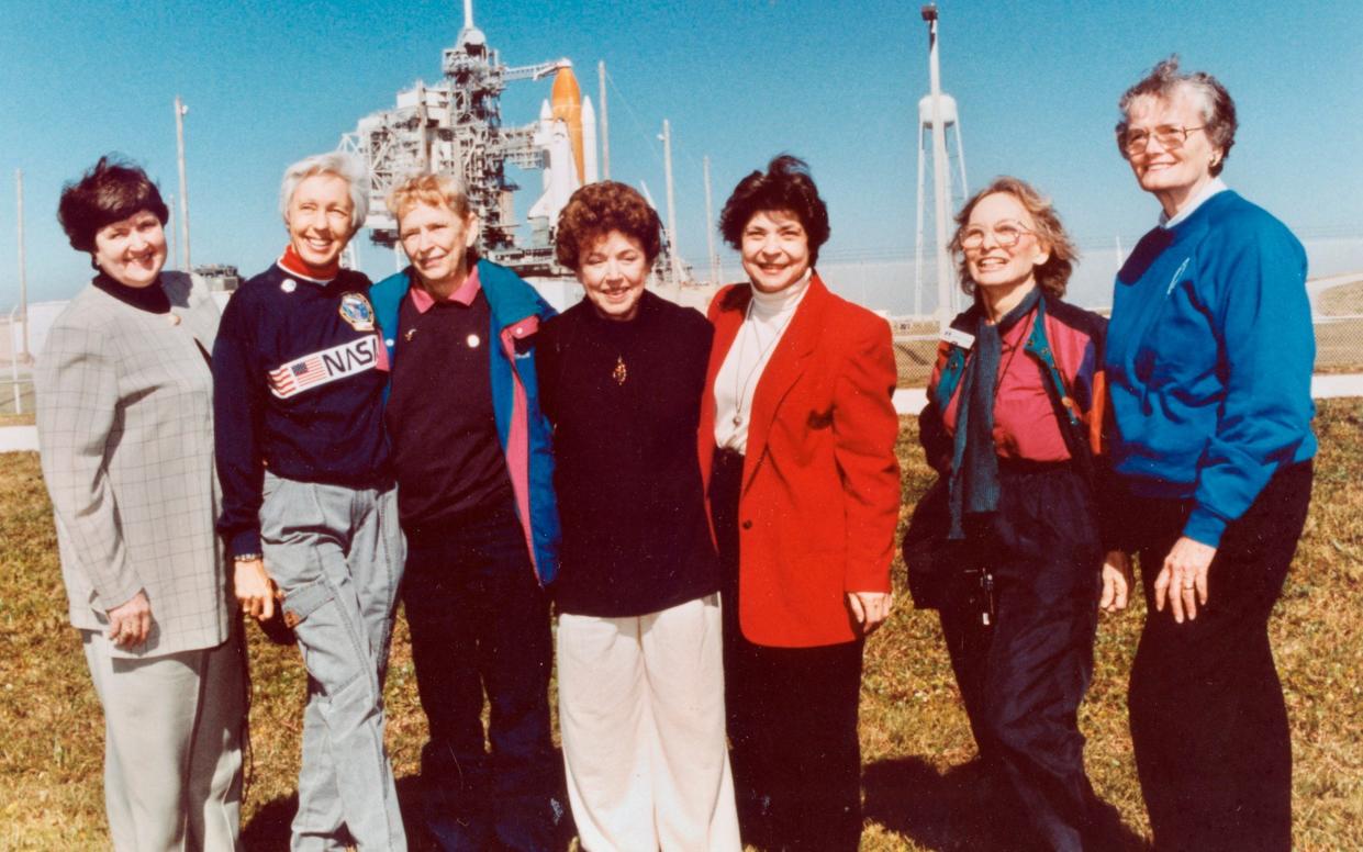 Members of the Mercury 13 - including Wally Funk - pictured as they attended a shuttle launch in Florida in 1995 - NASA