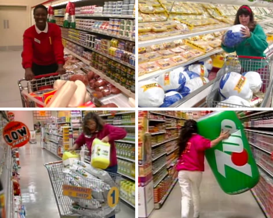 During the final round, contestants would run around the supermarket shoveling items into carts in hopes of accruing the highest grocery bill. (Photo: Courtesy of Netflix)