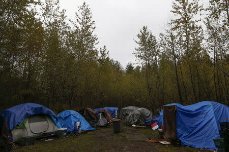 Tents are seen at SHARE/WHEEL Tent City 4 around 35 miles outside Seattle, Washington October 9, 2015. REUTERS/Shannon Stapleton