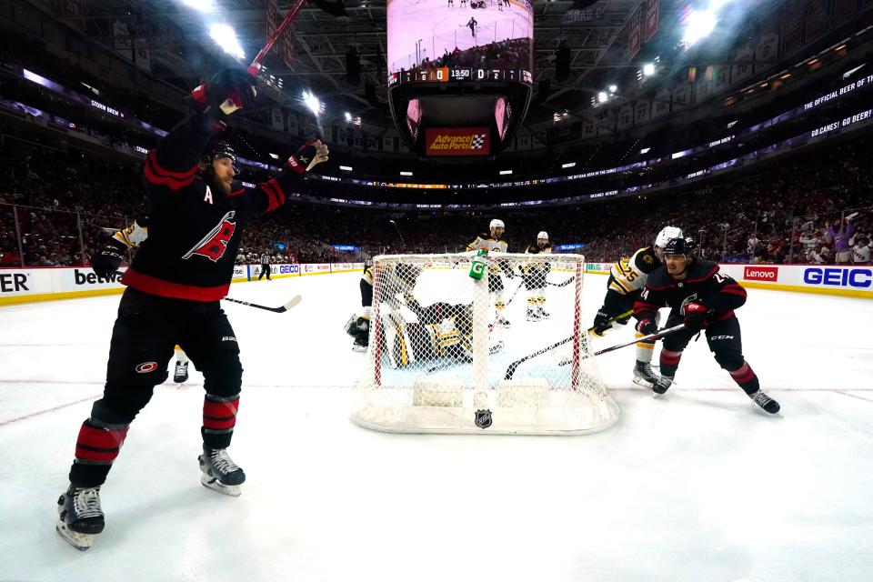 The home team has won every game in the Bruins-Hurricanes series. Saturday's game will be in Carolina.