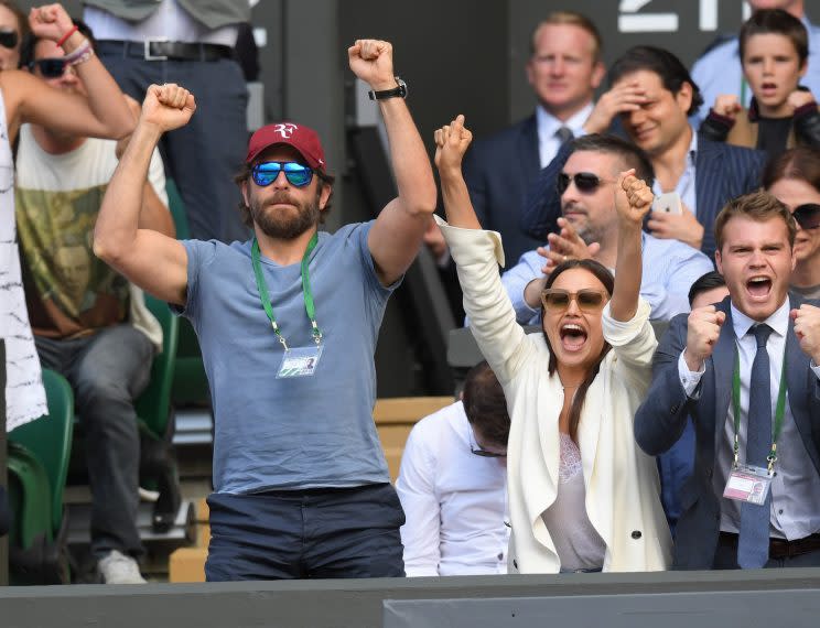 LONDON, ENGLAND - JULY 06: Bradley Cooper and Irina Shayk attend day nine of the Wimbledon Tennis Championships at Wimbledon on July 06, 2016 in London, England. (Photo by Karwai Tang/WireImage)