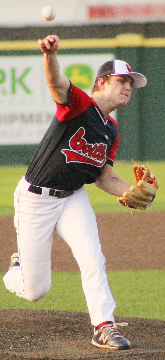 Hayden Catlin delivers a pitch for the Bartlesville Doenges Ford Indians during summer baseball action last season at Rigdon Field/Doenges Stadium.