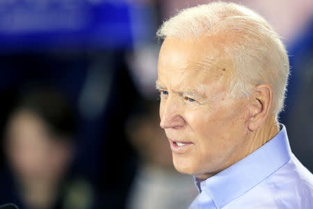 Democratic 2020 U.S. presidential candidate Joe Biden speaks to union members during a visit to a union hall in Pittsburgh, Pennsylvania, U.S., April 29, 2019. REUTERS/Aaron Josefczyk