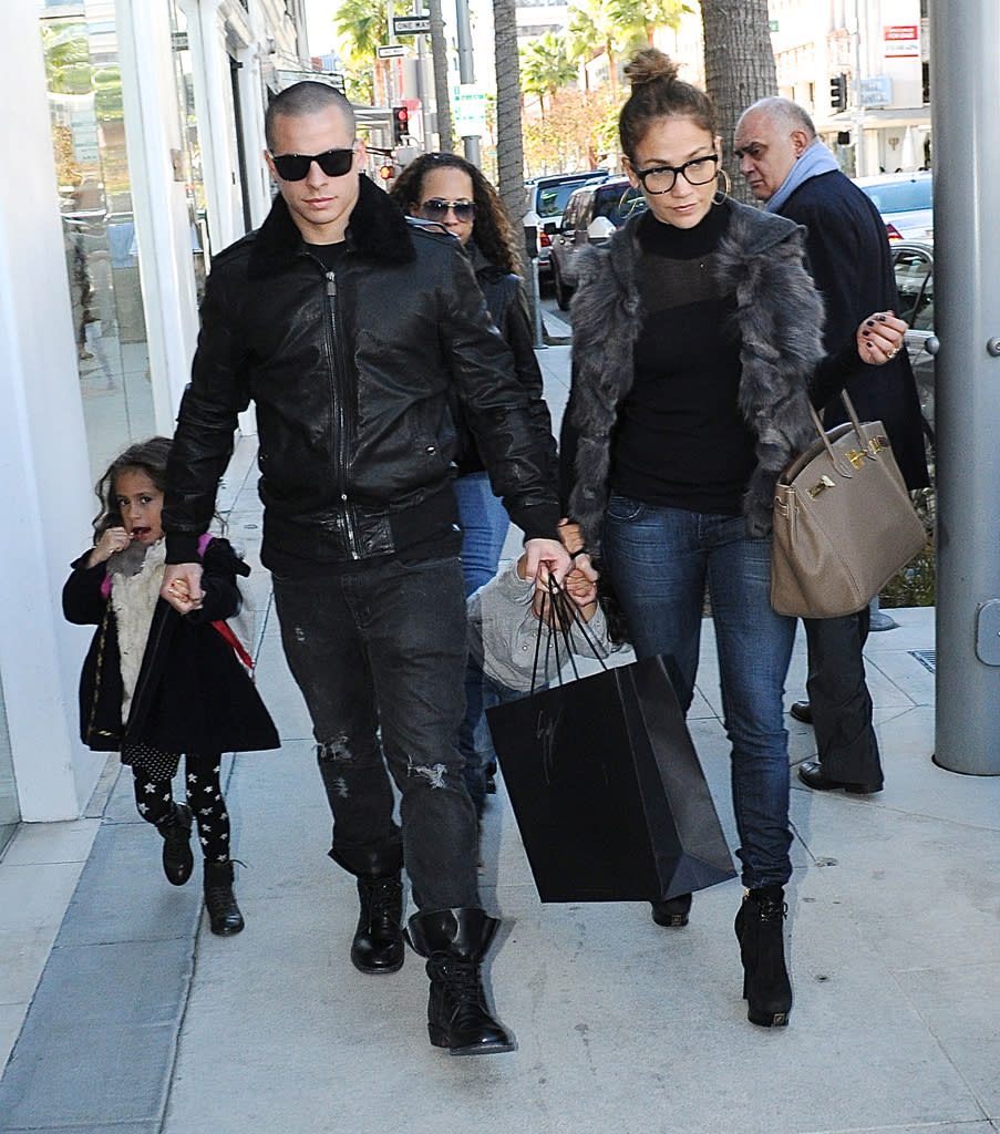 Jennifer Lopez, Casper Smart and her kids Emme Marbiel Muniz Anthony and Maximilian David Muniz Anthony in Beverly Hills