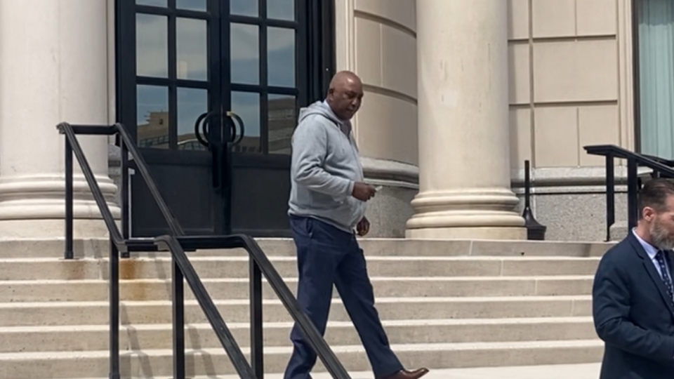 Dionisio Figueroa, a former clerk in federal court, leaves the federal courthouse in White Plains April 8, 2024, after he was sentenced to two years in prison for a bribery conviction in a decade-long scheme in which he took cash payments to refer defendants to lawyer Telesforo Del Valle Jr.
