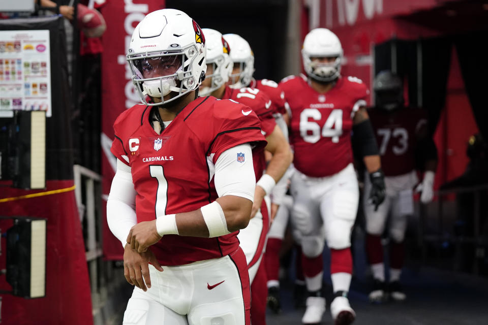 Arizona Cardinals quarterback Kyler Murray (1) amd his team have a big challenge against the Packers. (AP Photo/Ross D. Franklin)