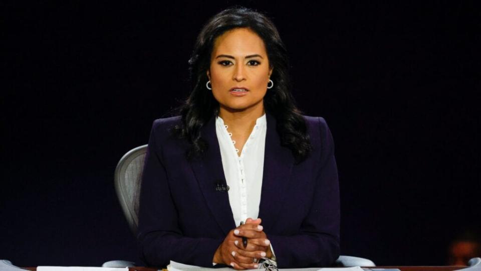 NBC News White House correspondent Kristen Welker moderates the Oct. 22 debate between President Donald Trump and Democratic presidential nominee Joe Biden at Belmont University in Nashville, Tennessee. (Photo by Jim Bourg-Pool/Getty Images)