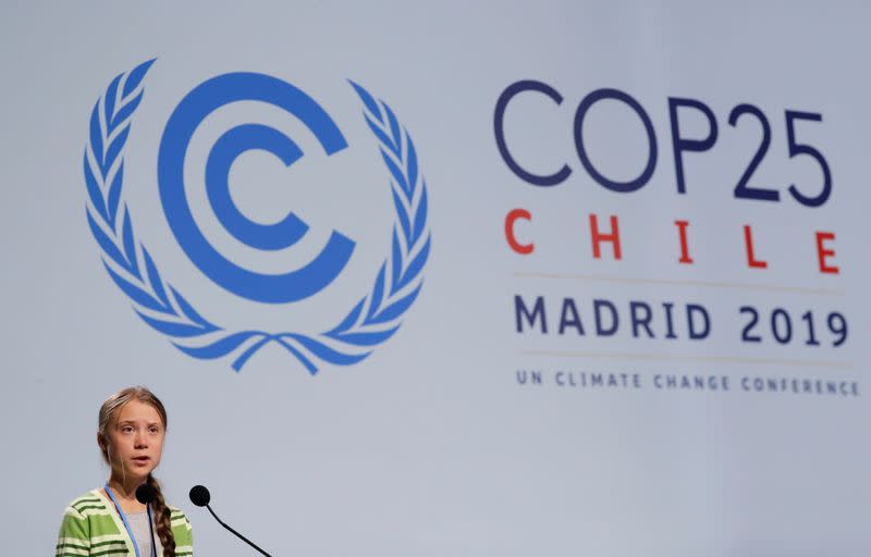 La activista climática Greta Thunberg habla en el evento de Alto Nivel sobre Emergencia Climática durante la Conferencia de las Naciones Unidas sobre el Cambio Climático (COP25) en Madrid, España, el 11 de diciembre de 2019