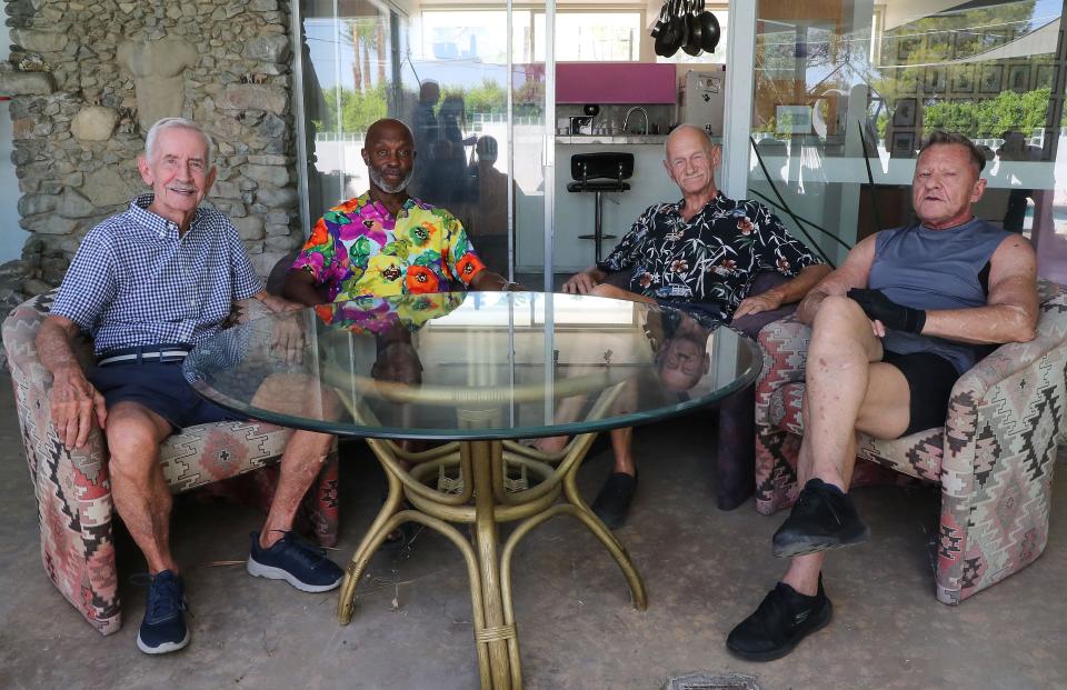 Social media stars The Old Gays, From left, William Lyons, Jessay Martin, Robert Reeves and Mick Peterson talk while being interviewed by The Desert Sun in Cathedral City, Friday, September 10, 2021.