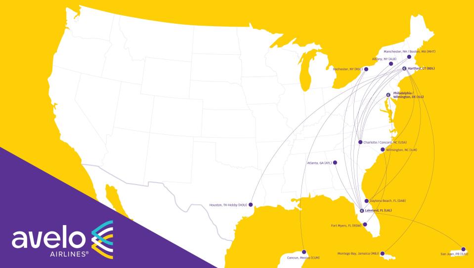 Avelo Airlines Routes Map in the Fall of 2024