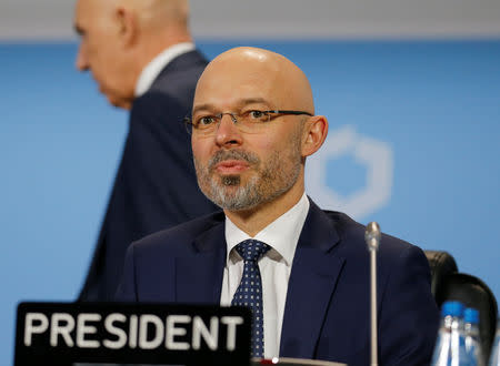 COP24 President Michal Kurtyka attends plenary session at the COP24 U.N. Climate Change Conference 2018 in Katowice, Poland December 11, 2018. Agencja Gazeta/Grzegorz Celejewski via REUTERS