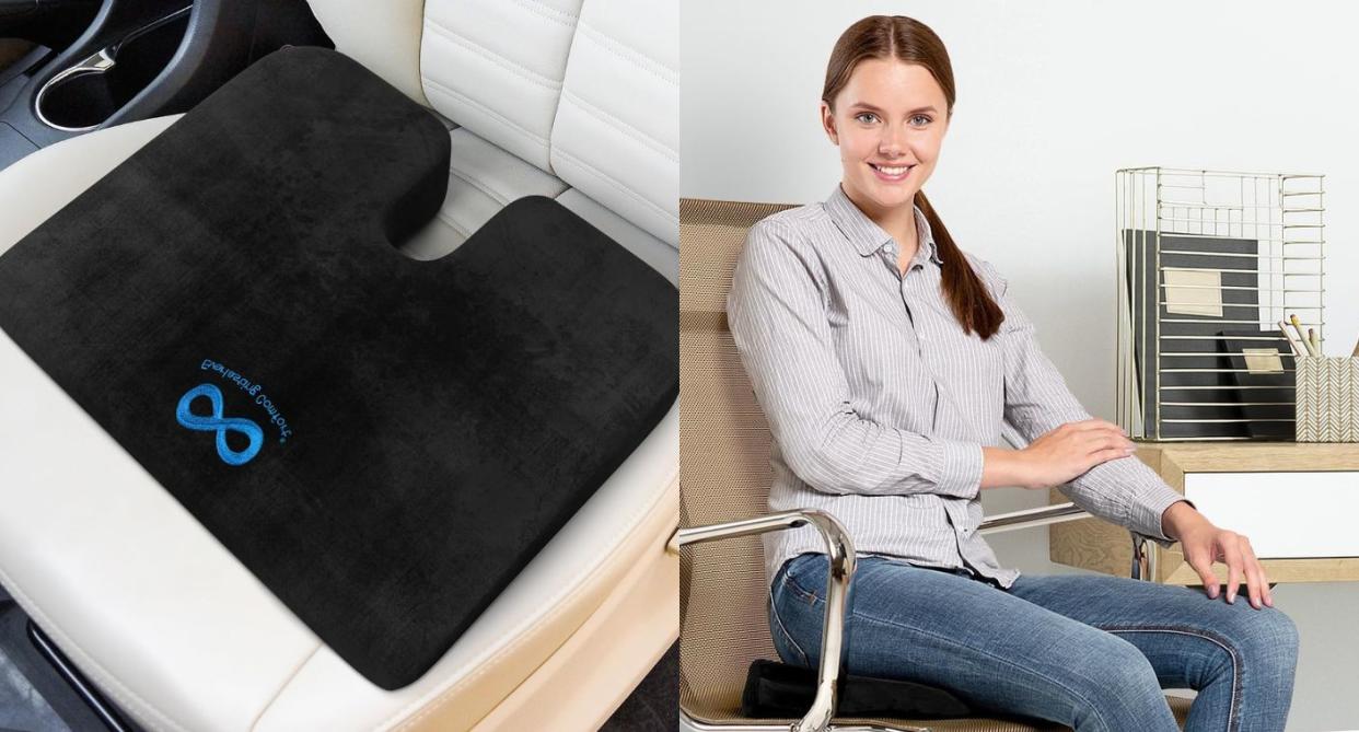 This versatile memory foam seat cushion can be used in various seating situations. (Photos via Amazon) 