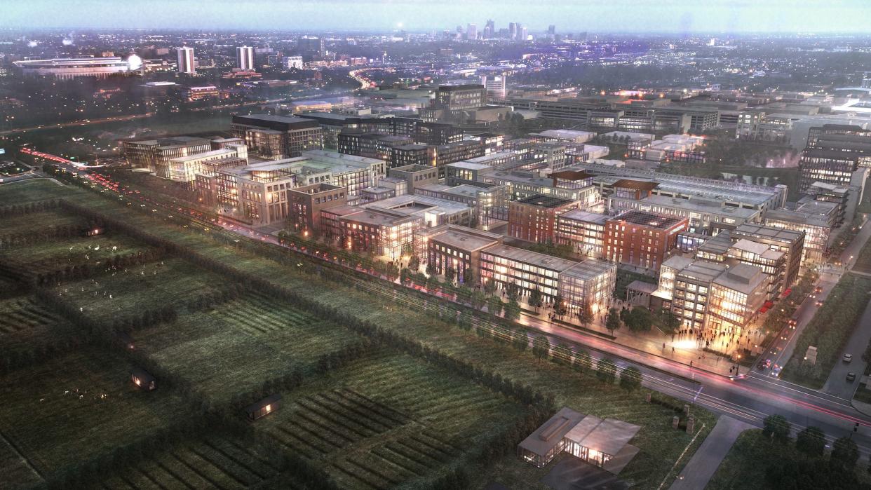 A rendering of Ohio State University's Innovation District, now called Carmenton. The district is on the southwest corner of Kenny Road and Lane Avenue, on the West Campus