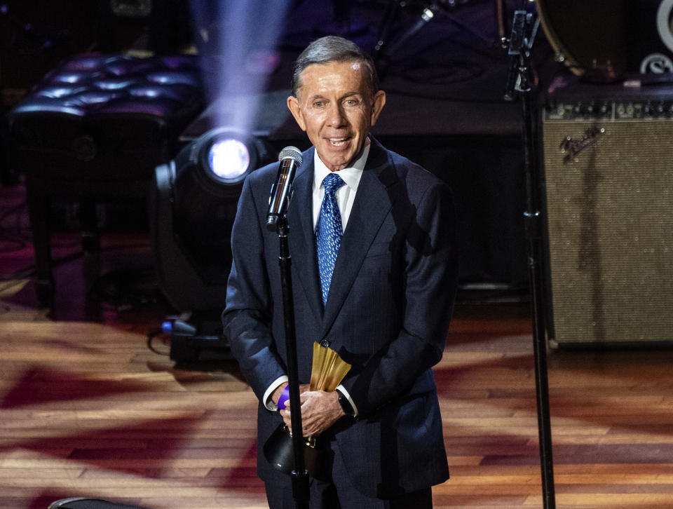 FILE - Music executive Joe Galante accepts the Cliffie Stone Icon Award at the 14th Annual ACM Honors in Nashville, Tenn., on Aug. 25, 2021. Galante was announced as a non-performer inductee to the Country Music Hall of Fame. (Photo by Amy Harris/Invision/AP, File)