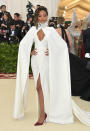 <p>Supermodel Jourdan looked drop dead gorgeous in this white cape dress by Diane von Furstenberg. Photo: Getty Images </p>