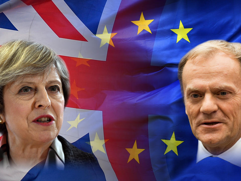 Prime Minister Theresa May and the President of the European Council, Donald Tusk, will now face tough negotiations – with Britain campaigning for an ever-harder Brexit: Getty