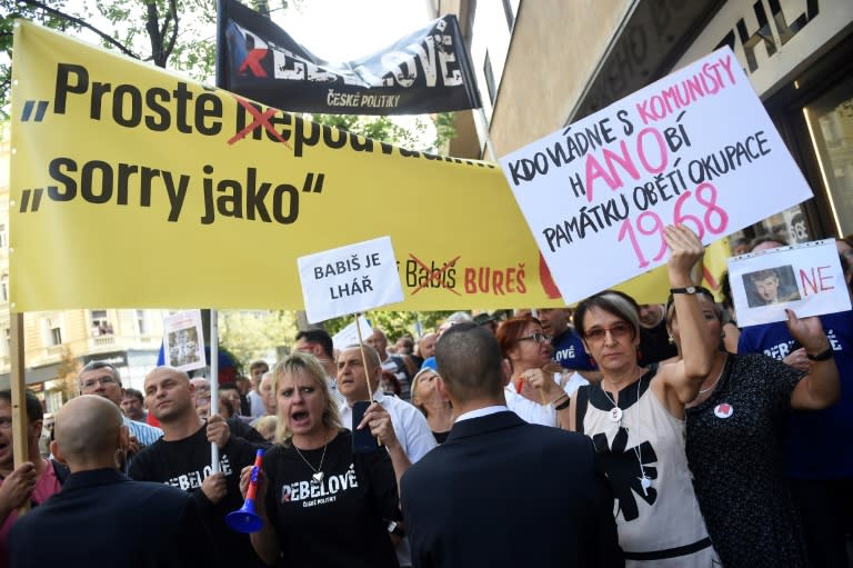 Protesters in Prague rail against Prime Minister Andrej Babis, whose minority coalition is the first government since the 1989 collapse of communism to rely on backing from the Communist Party