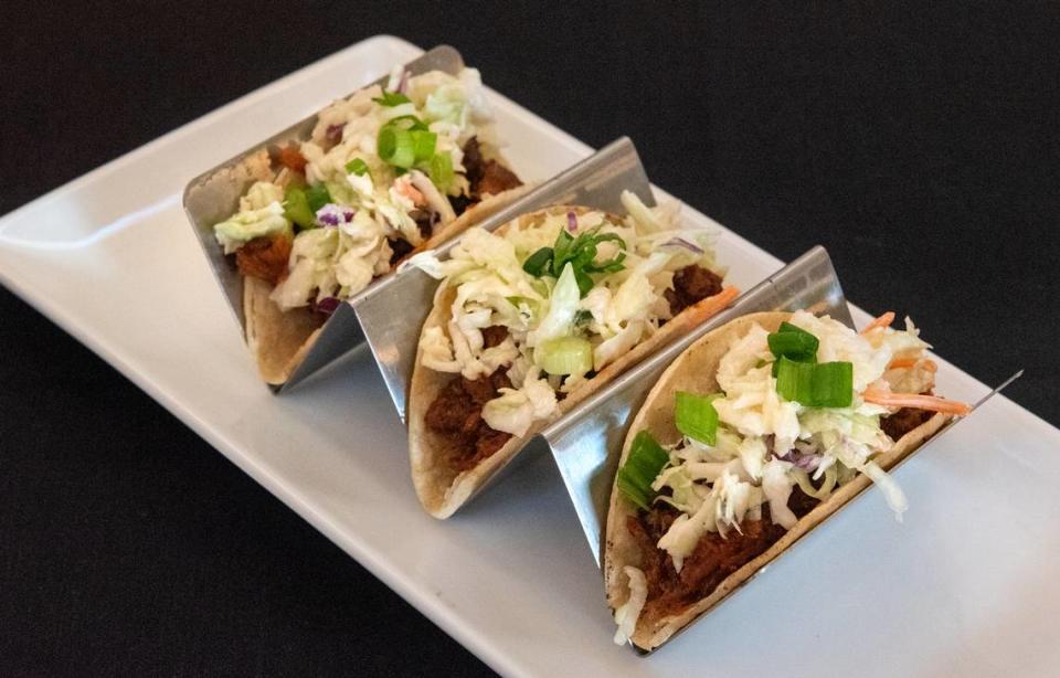 Pulled pork tacos at Central Station Bar and Grill in Turlock, Calif., Tuesday, Dec. 6, 2022.