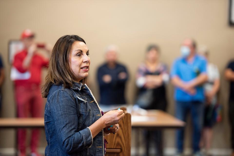 Kasandra Gandara, District 1 City Councilor, speaks during a public safety forum at Las Cruces Home Builders Association Event Hall on Thursday, June 2, 2022. 