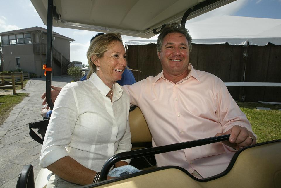 Katherine Kaneb and Mark Bellissimo, then married and now divorced, take in the scene at what is now the Wellington International equestrian center on March 28, 2008.