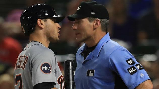 Ian Kinsler's confrontation with and criticism of veteran umpire Angel Hernandez is fueling a protest by the umpire's union. (AP)