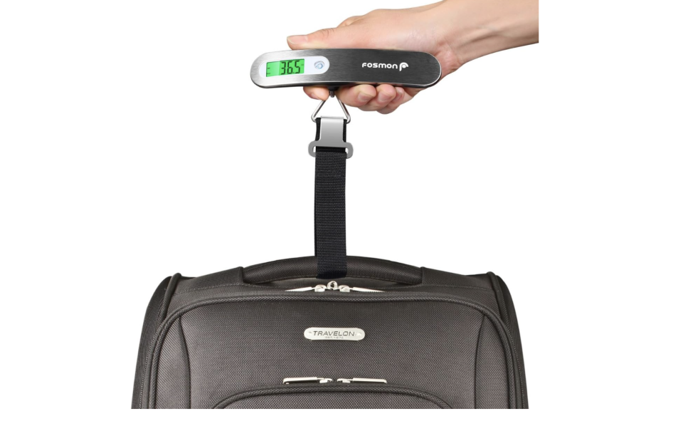 Fosmon Digital Luggage Scale (Photo via Amazon), Digital Luggage Scale, Fosmon Digital LCD Display Backlight with Temperature Sensor Hanging Luggage Weight Scale, Up to 50 Kilograms with Tare Function