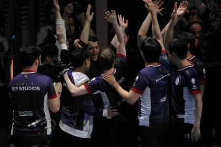 Team Liquid celebrate their victory over team Invictus Gaming of China during the League of Legends (LOL) Mid-Season Invitational in Taipei, Taiwan May 17, 2019. REUTERS/Tyrone Siu