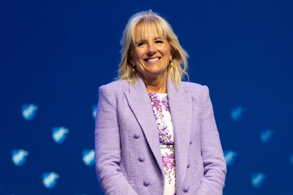 First lady Jill Biden spoke during the American Federation of Teachers convention, July 15, 2022, in Boston.