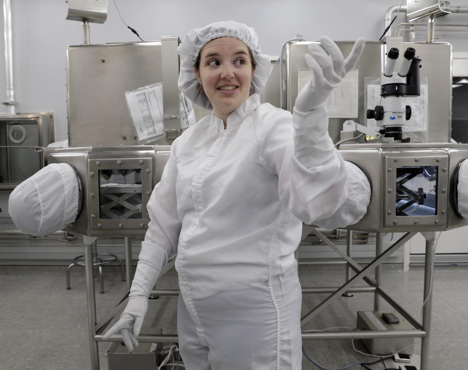 Lacey Costello, Apollo sample curation processor, talks about her job examining lunar samples inside the lunar lab at the NASA Johnson Space Center Monday, June 17, 2019, in Houston. (Photo: Michael Wyke/AP)