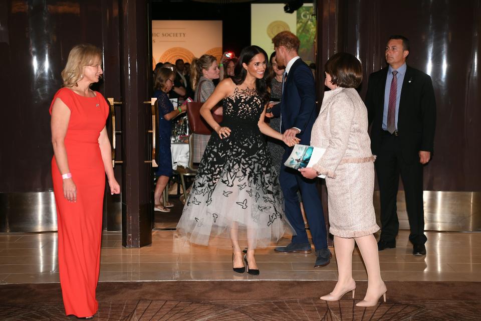 The Duchess of Sussex wearing Oscar de la Renta. (Photo: Getty Images)