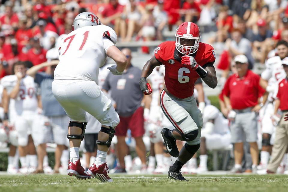 Georgia linebacker Natrez Patrick (6) leads the team with 42 tackles. (AP Photo/Brett Davis)