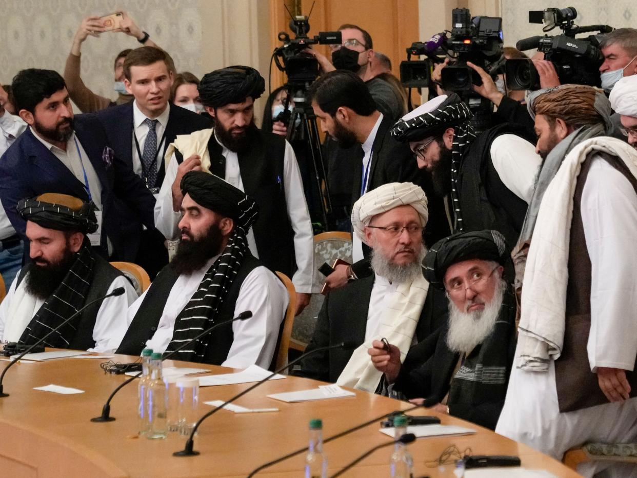 Taliban officials attending an international conference in Moscow in October 2021.