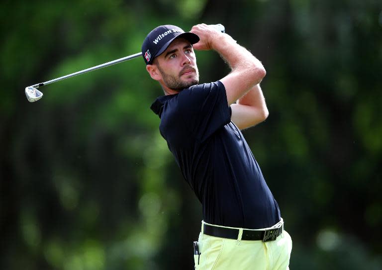 Troy Merritt hits his tee shot on the 14th hole during the third round of the RBC Heritage on April 18, 2015 in Hilton Head Island, South Carolina