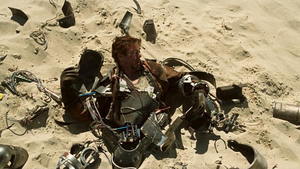 Robert Downey Jr in the desert in Iron Man