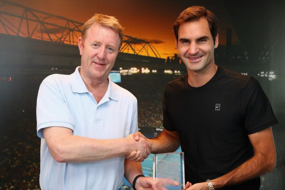 Mike Dickson, the Daily Mail’s long-serving tennis correspondent (pictured with Roger Federer), has died at the age of 59 (PA Media)