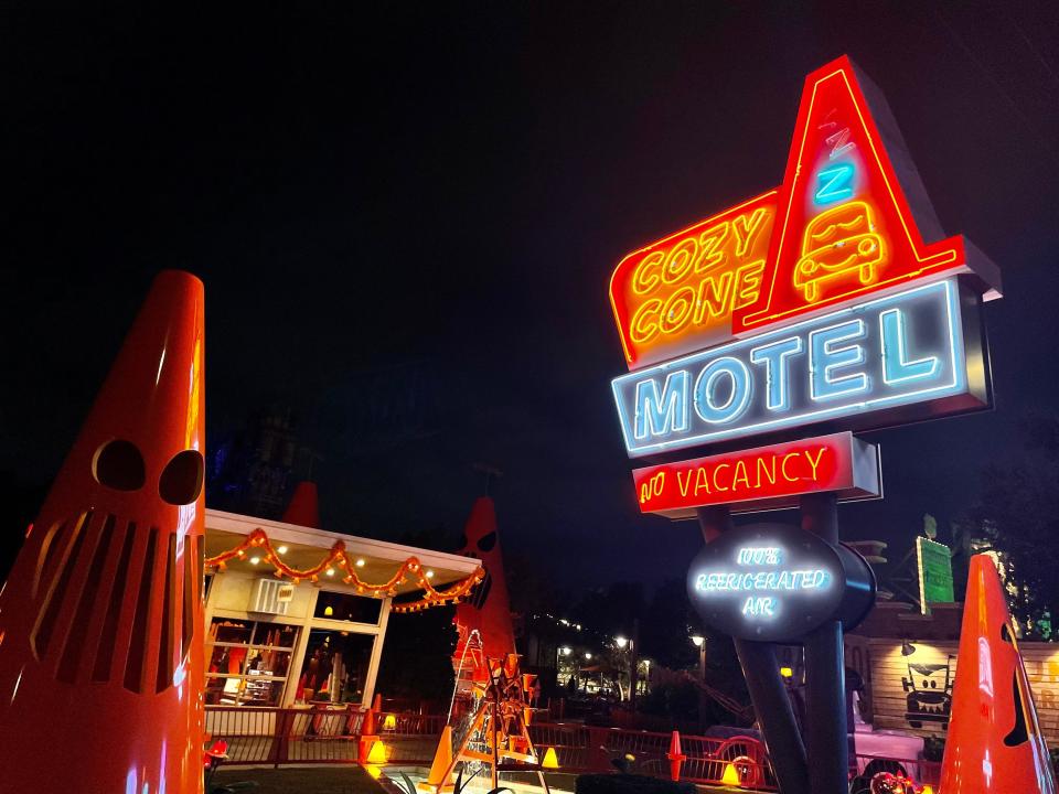 cars land at disneyland decorated for oogie boogie bash