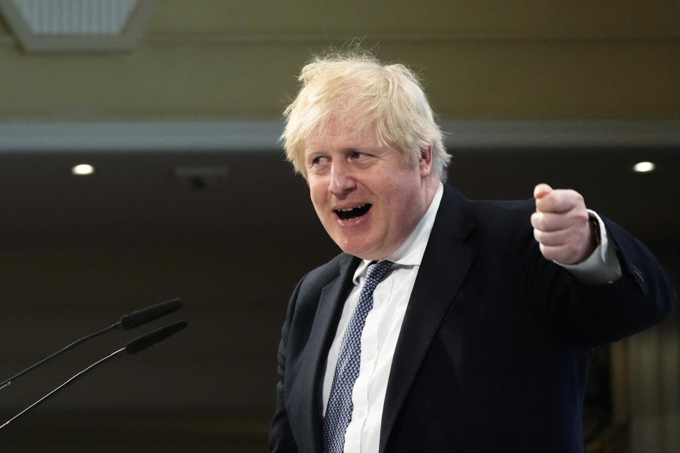 Prime Minister Boris Johnson speaks during the Munich Security Conference in Germany where he is meeting with world leaders to discuss tensions in eastern Europe. Picture date: Saturday February 19, 2022.